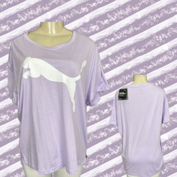 Puma XL Periwinkle Purple Logo Graphic Crew Neck Relaxed Fit Short Sleeve Tee - Picture 1 of 6